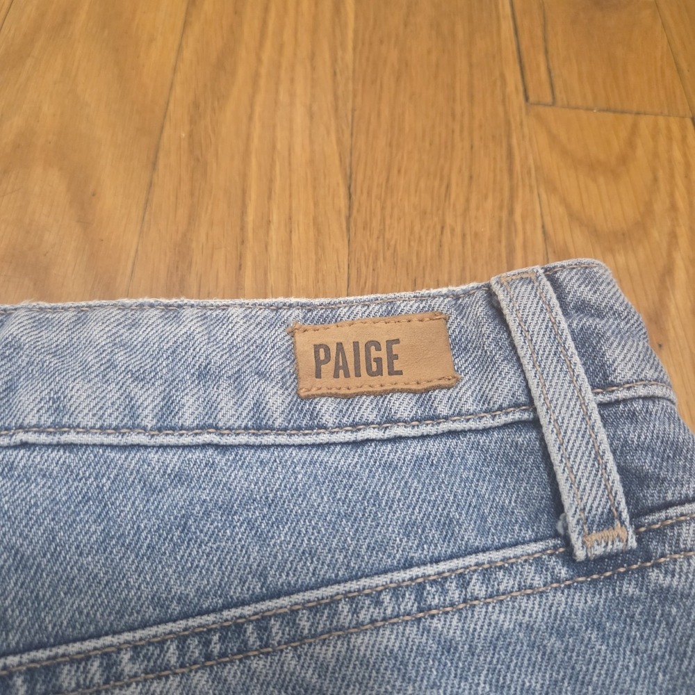 PAIGE Sarah Longline Denim Shorts Distressed Raw Hem Blue Size 27 High Rise - Picture 7 of 11